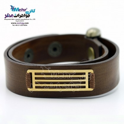 دستبند طلا و چرم - طرح خطوط موازی-SB0551